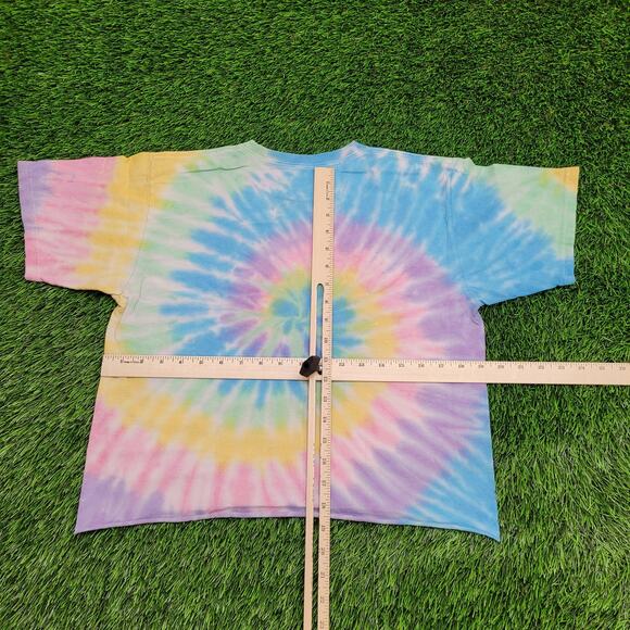 AC/DC High Voltage Pastel Tie-Dye Cropped T-Shirt Womens S/M Rock Tee - Picture 9 of 12